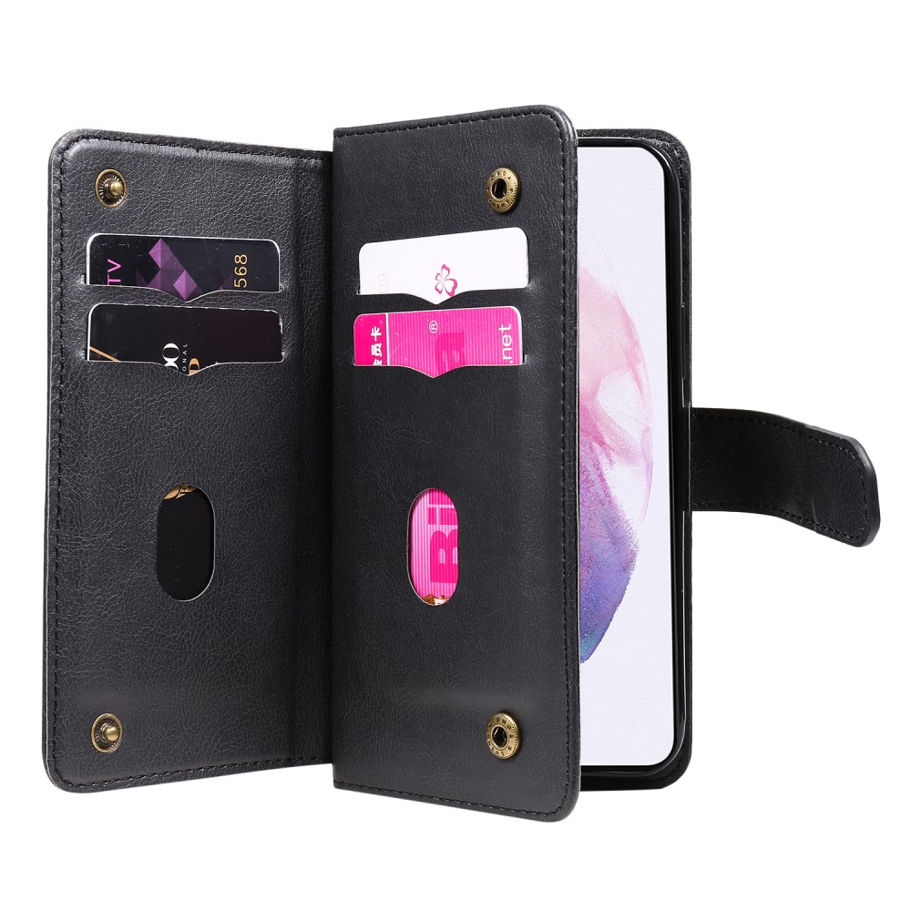 Samsung Galaxy S22 5G Leder Wallet Etui Tasche mit 10 Kartenfächern -  Schwarz