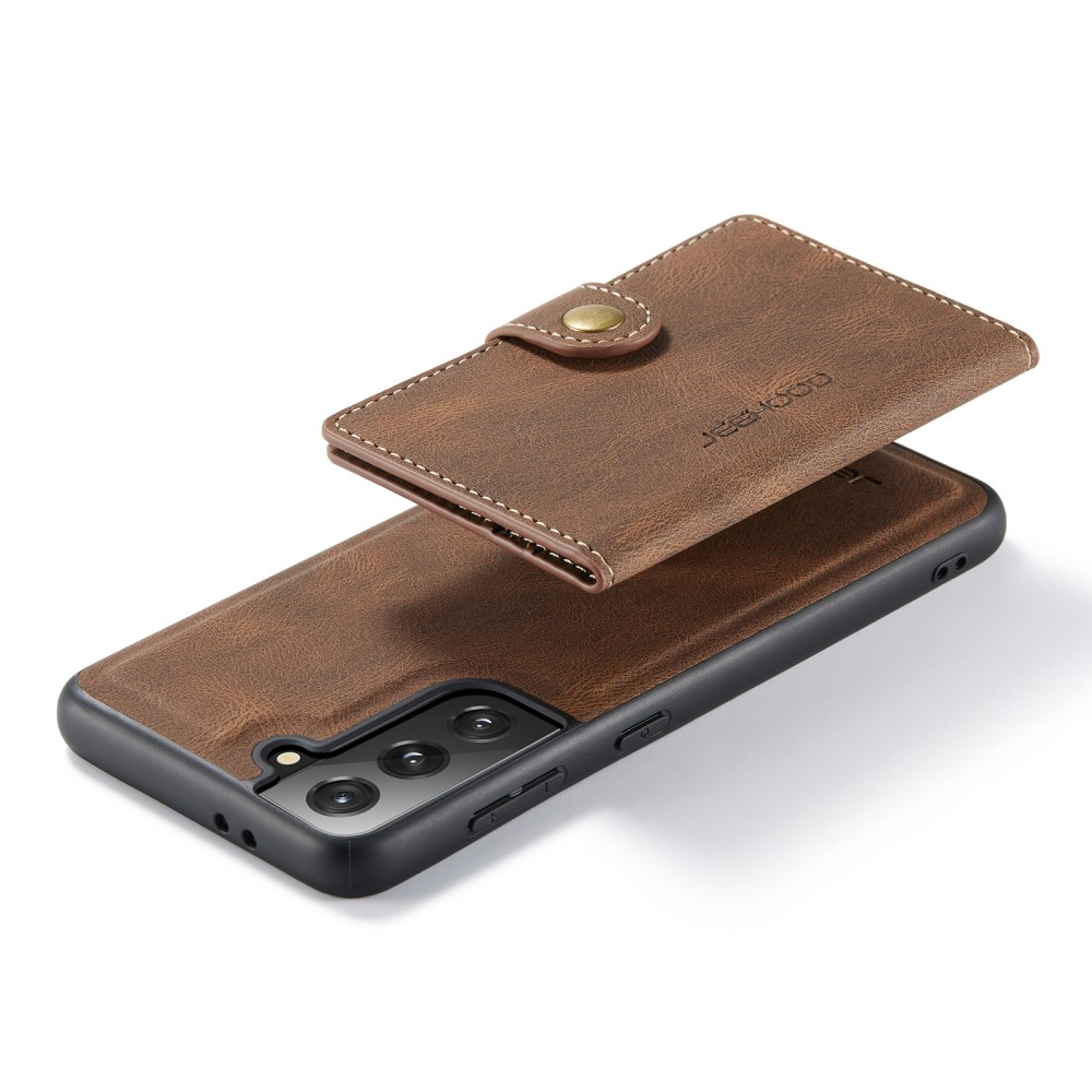 2in1 Samsung Galaxy S21 FE 5G Leder Hülle Wallet   Magnetisches Kreditkartenfach - Braun