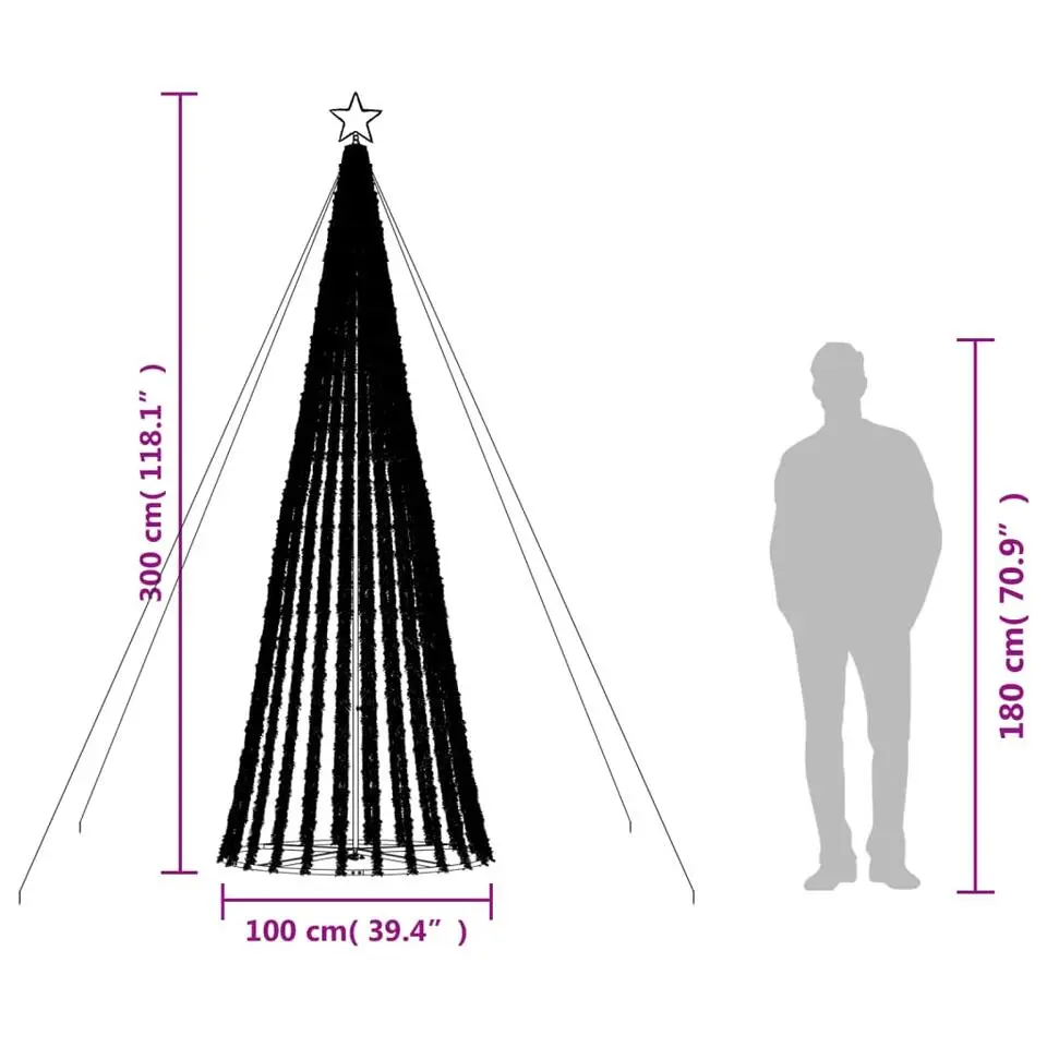vidaXL - LED-kerstboom met spikes 688 LEDs 100x300 cm - Koudwit - Koper, ijzer