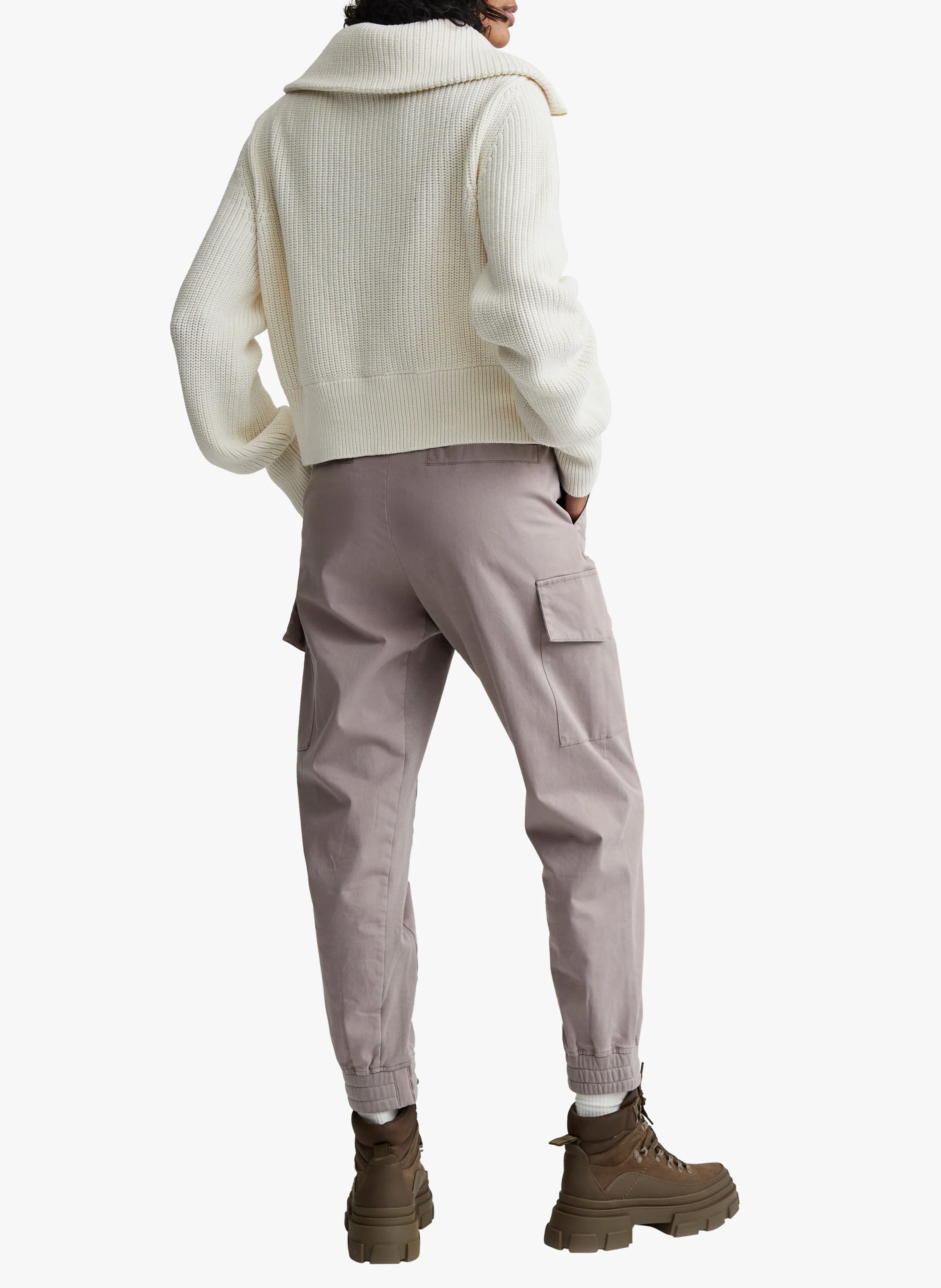 MENTONE - Pull col montant côtelé en coton| Beige