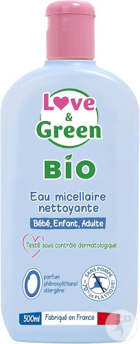 Love&Green Eau Micellaire Nettoyante Peaux Sensibles À Réactives Sans Parfum Bio Flacon Pompe 500ml