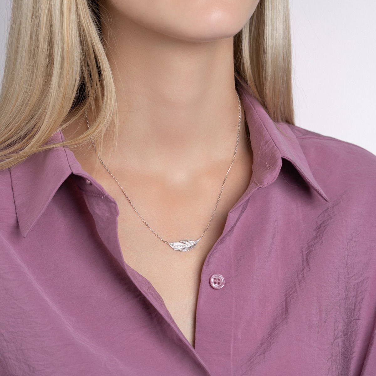 Collier Brillaxis plume brillante argent