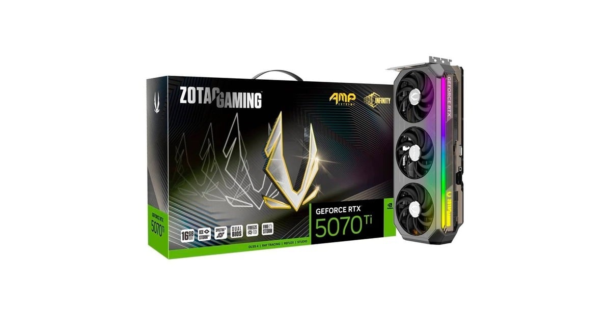 ZOTACGeForce RTX 5070 Ti AMP Extreme INFINITY grafische kaart  (DLSS 4, 3x DisplayPort, 1x HDMI 2.1)