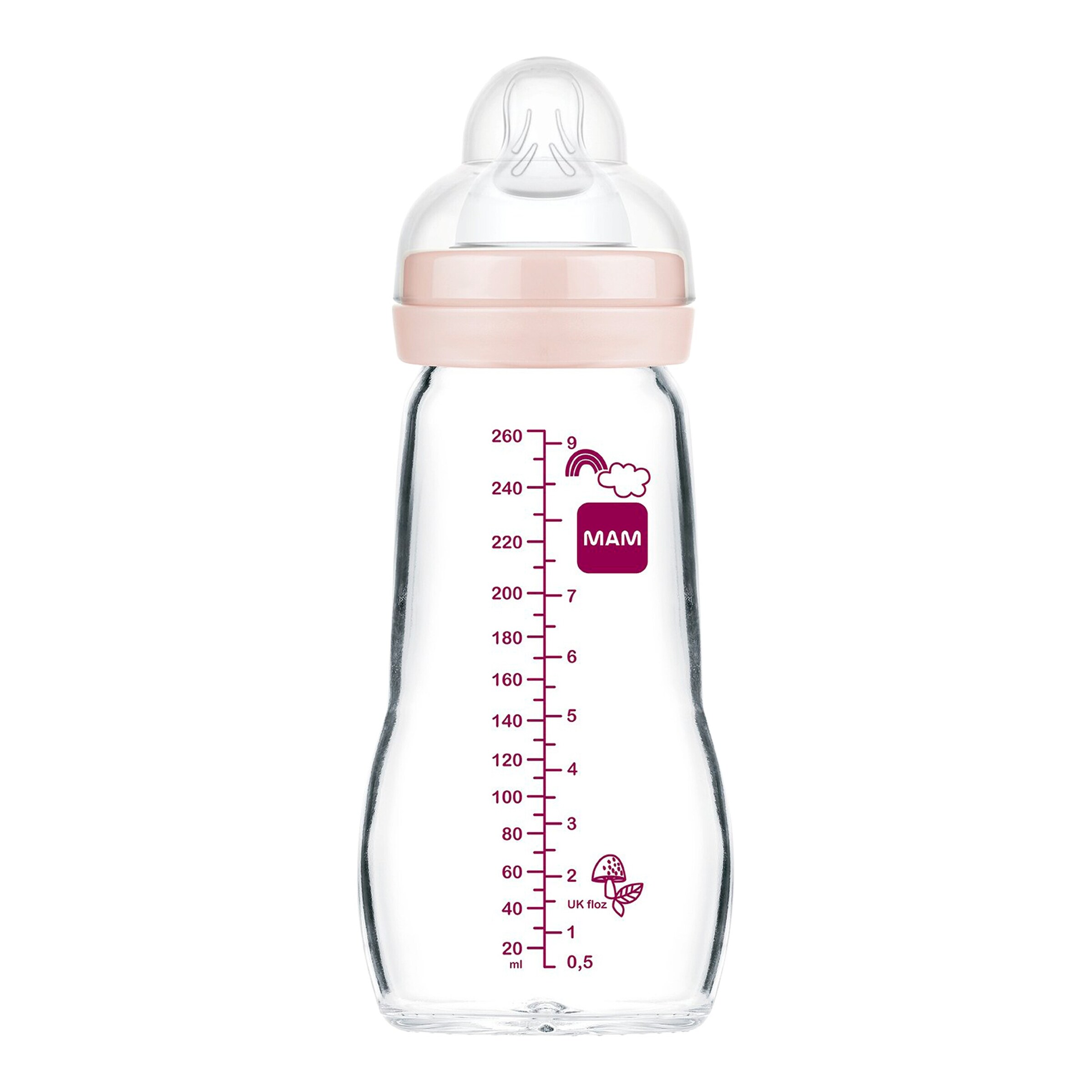 MAM Babyflasche Feel Good matt, Glas, 260 ml, ab 0M rosa