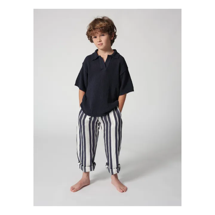 Tangerine Pantalon Rayé Lin | Bleu nuit