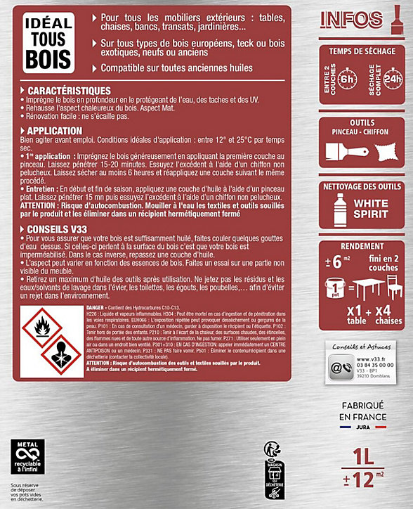 Huile pour mobiliers V33 mat naturel 2L