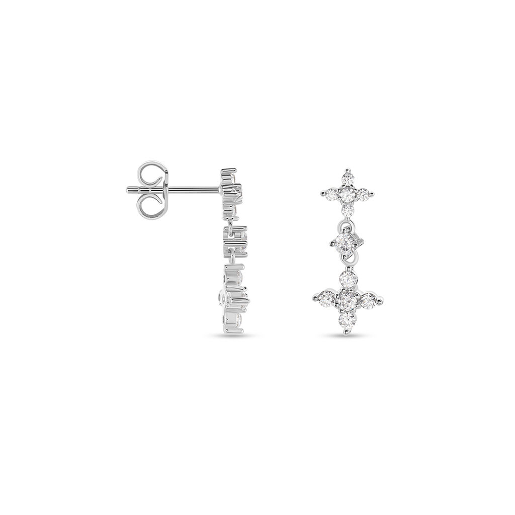 Boucles D'oreilles Pendantes Midnight Flower Argent Blanc Oxyde