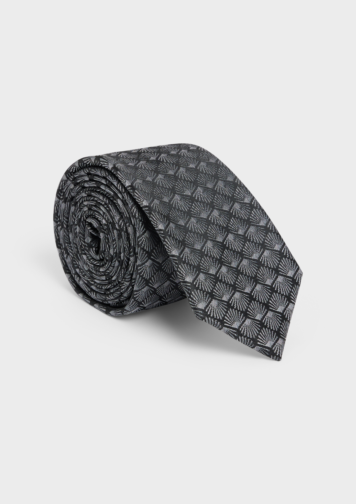 Cravate fine en soie mélangée anthracite à motif fantaisie gris