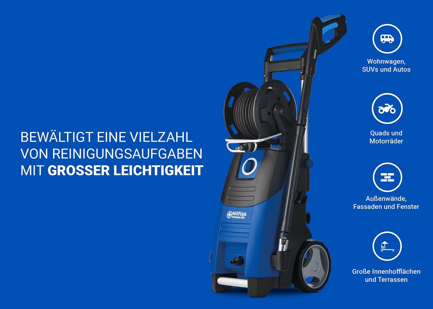 Nilfisk Premium 200 Bar Hochdruckreiniger - Leistungsstarker Hochdruckreiniger Für Terrassen, Werkstätten und Autos (3300 W)