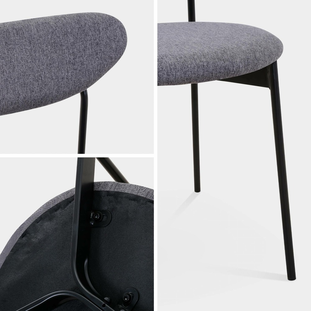 Lot de 2 chaises - arty - scandinaves et vintage. Assise et dossier gris foncé. Pieds en acier