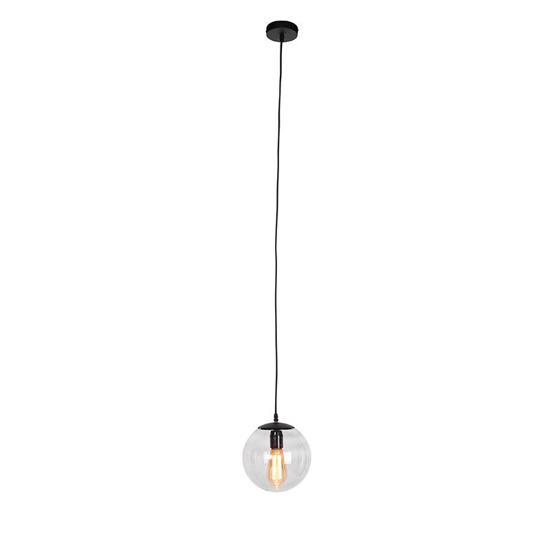 Moderne hanglamp zwart met grijs glas 20cm - Pallon