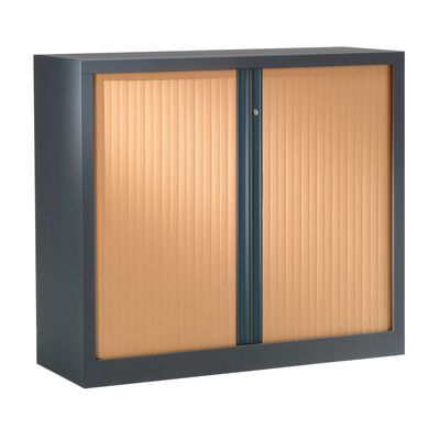 Armoire basse monobloc à rideaux ETIC - 100 x 120 cm - anthracite/imitation hêtre