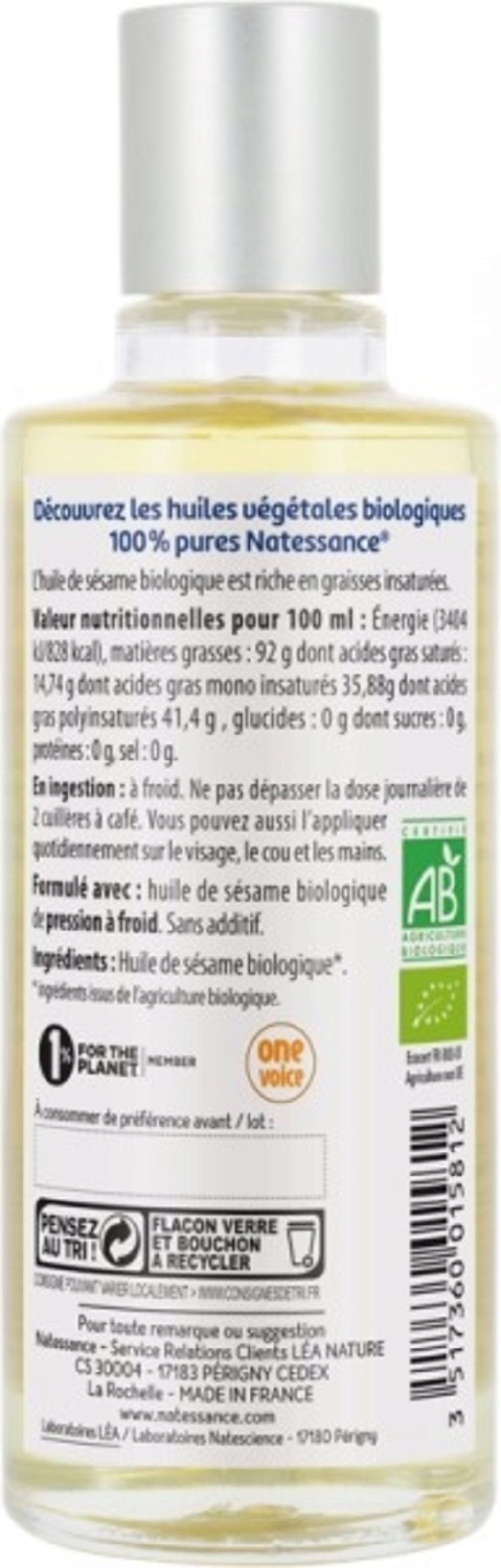 Natessance  Bio Sesamöl, 100 ml