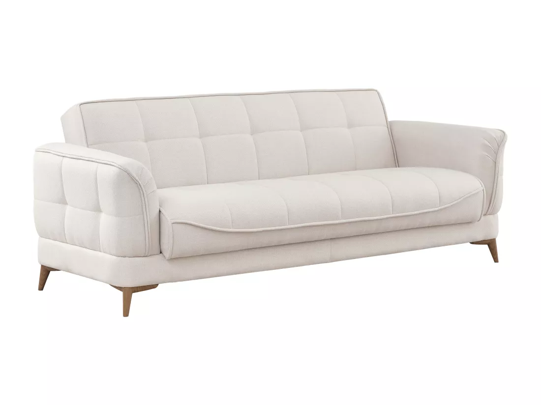 Canapé 3 places convertible clic-clac en tissu beige PODIDA