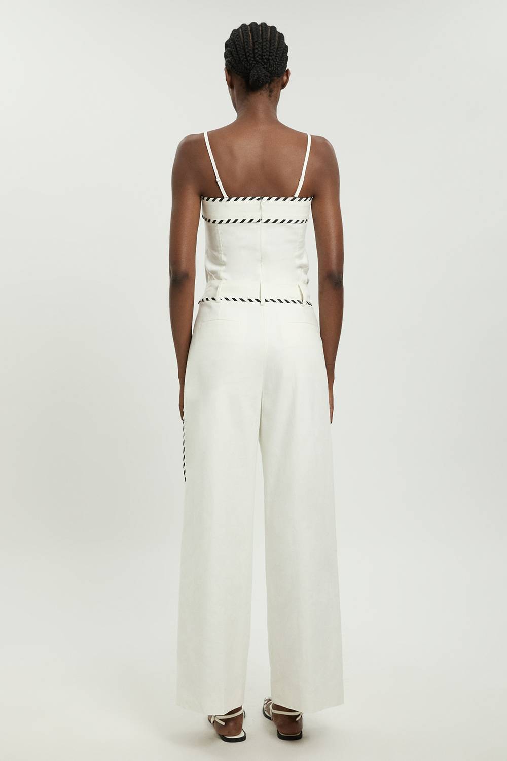 KarenMillen Pantalon Droit En Mélange De Lin Avec Surpiqûres Contrastantes