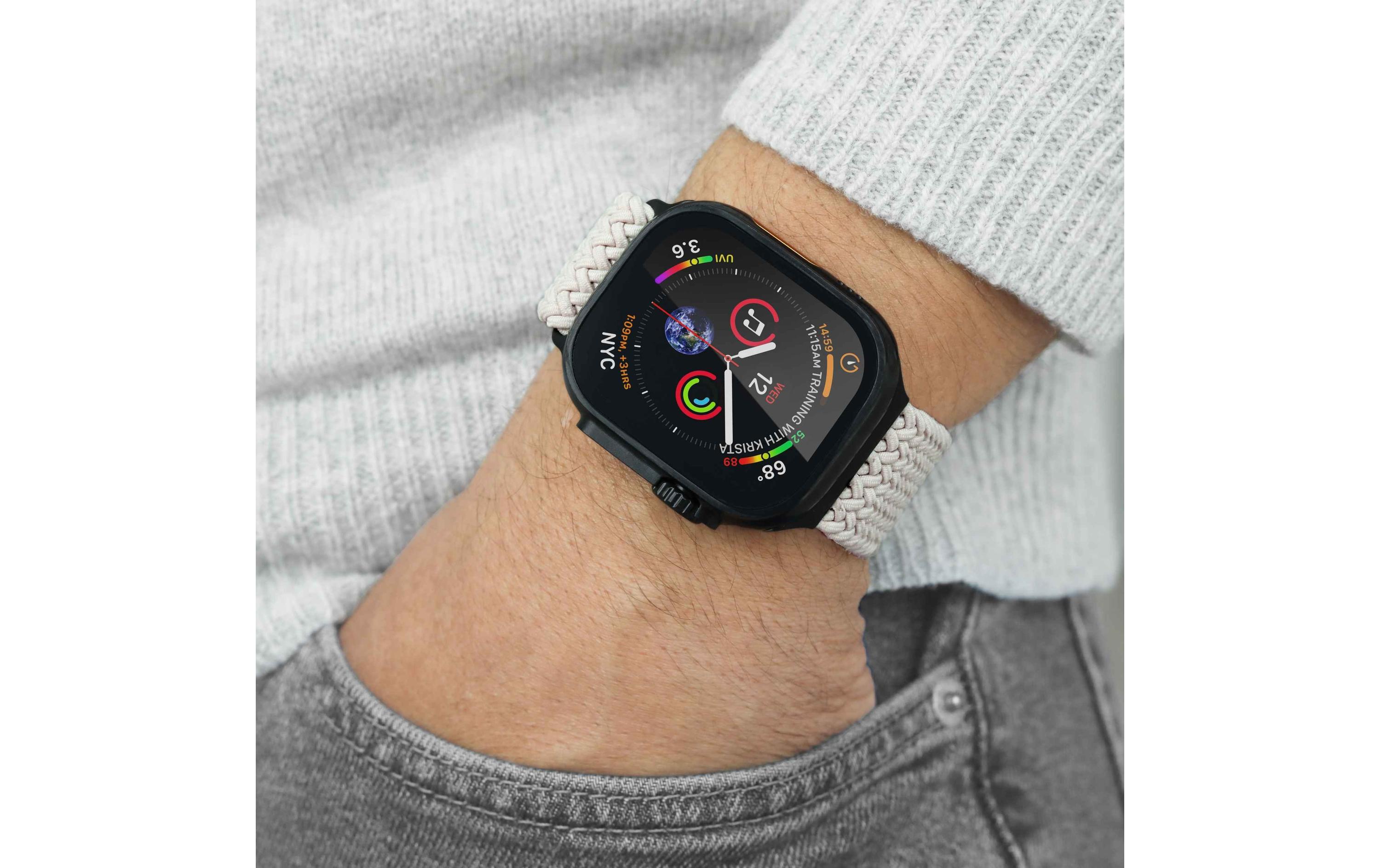 Armband Woven Loop Apple Watch 44/45/46/49 mm Cream BlackArmband für Apple Watch 44/45/46/49 mm