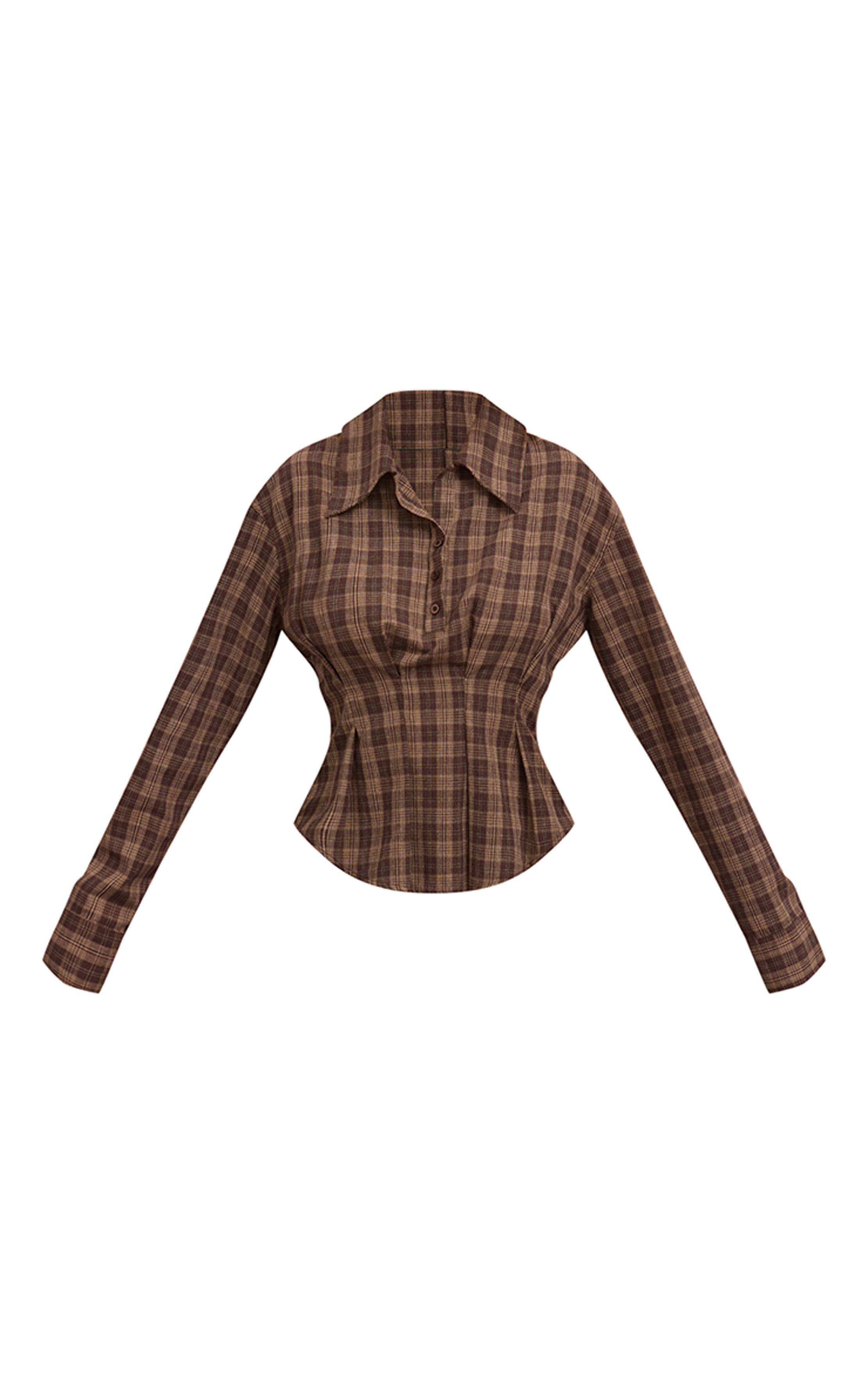 Marron Chemise À Carreaux Plissée Avec Taille Cintrée