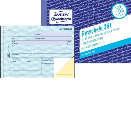 Avery Zweckform 361 Gutschein, A6 quer, mit Blaupapier, 2x50 Blatt