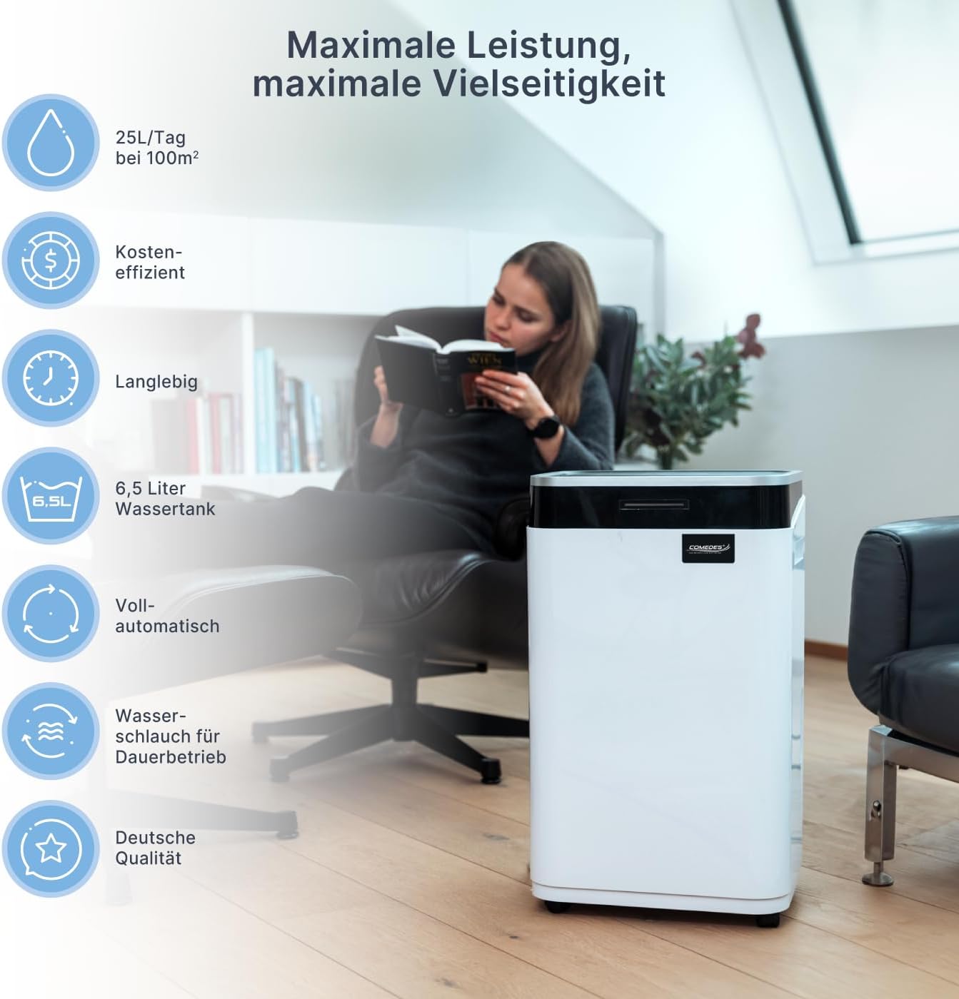 Comedes Demecto 30 eco – Luftentfeuchter Bautrockner (max. 25 Liter / 24h) Geeignet für alle Räume und Keller bis zu 100m² / 230m³
