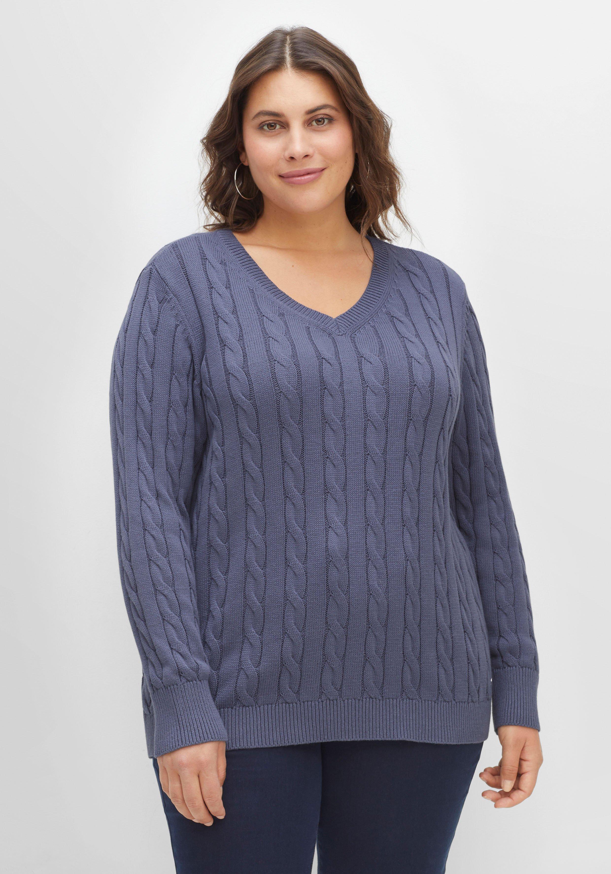 Pullover mit Zopfmuster und V-Ausschnitt