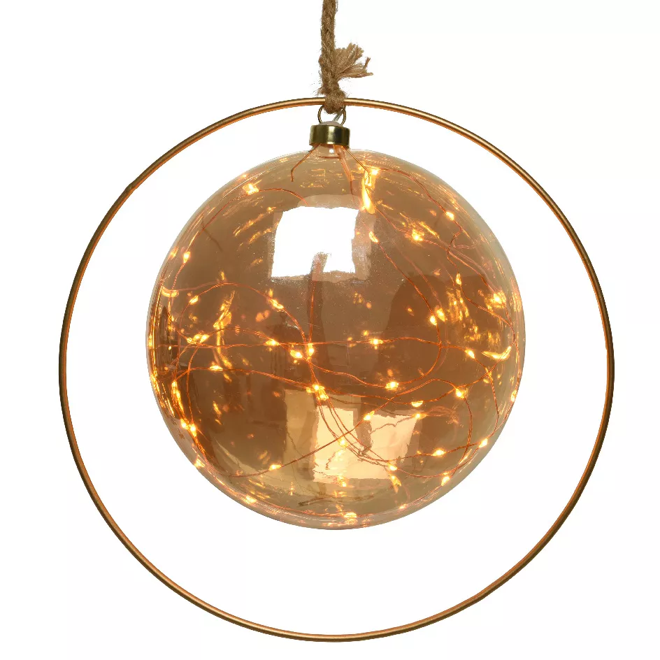 Suspension lumineuse à piles 30 LED (D20 cm) Lune d’Hiver Ambre/blanc chaud