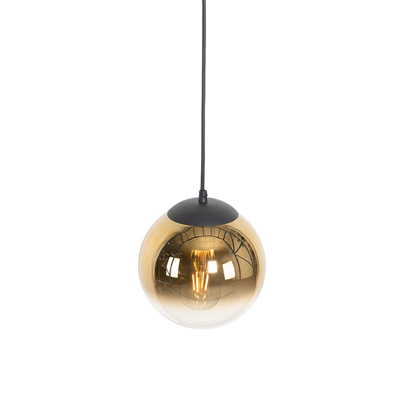 Art deco hanglamp zwart met goud glas 20 cm - Pallon