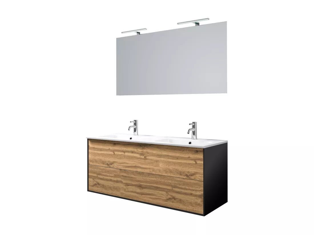 Ensemble de salle de bain double vasque 5 pièces IGEA chêne miel