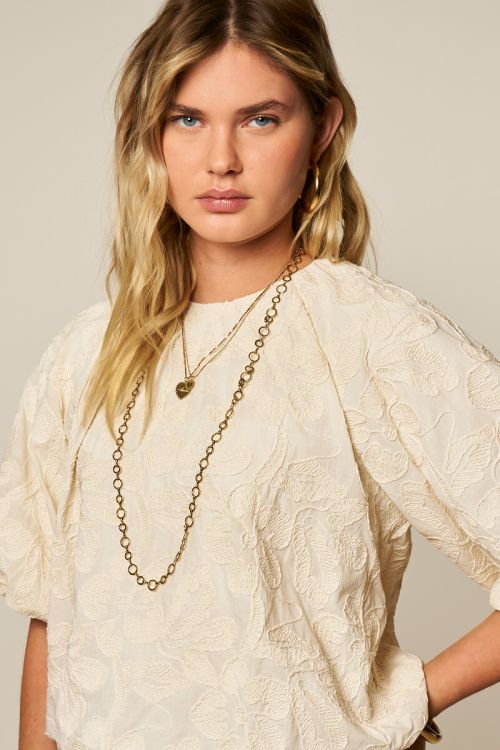 Beige ballon top met embroidery