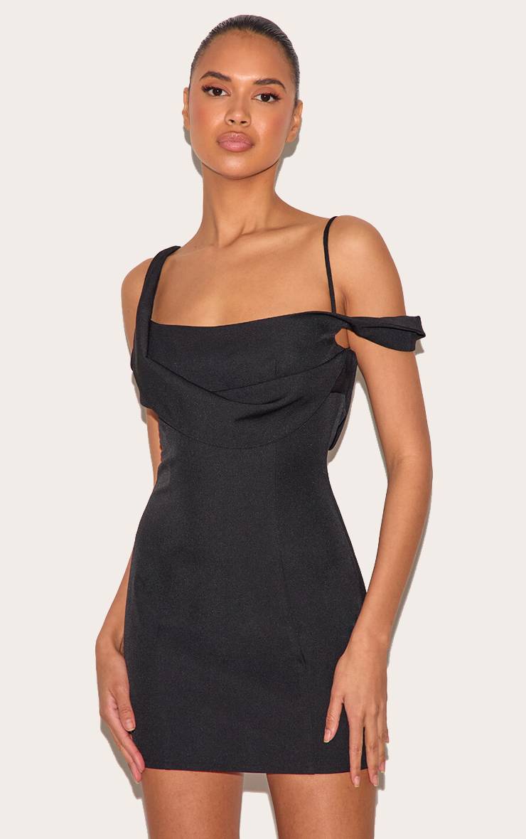 Noir Robe Mini Drapée En Tissu Tissé