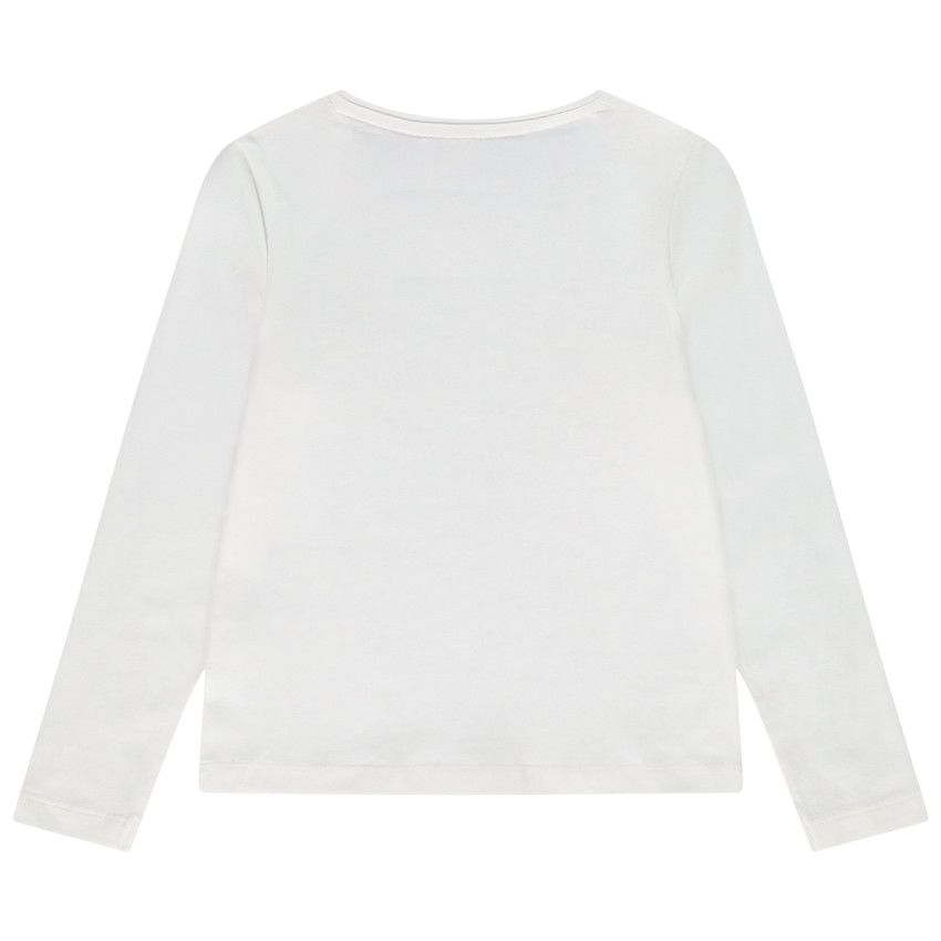 T-shirt manches longues en jersey avec print bouclette pour fille - Ecru