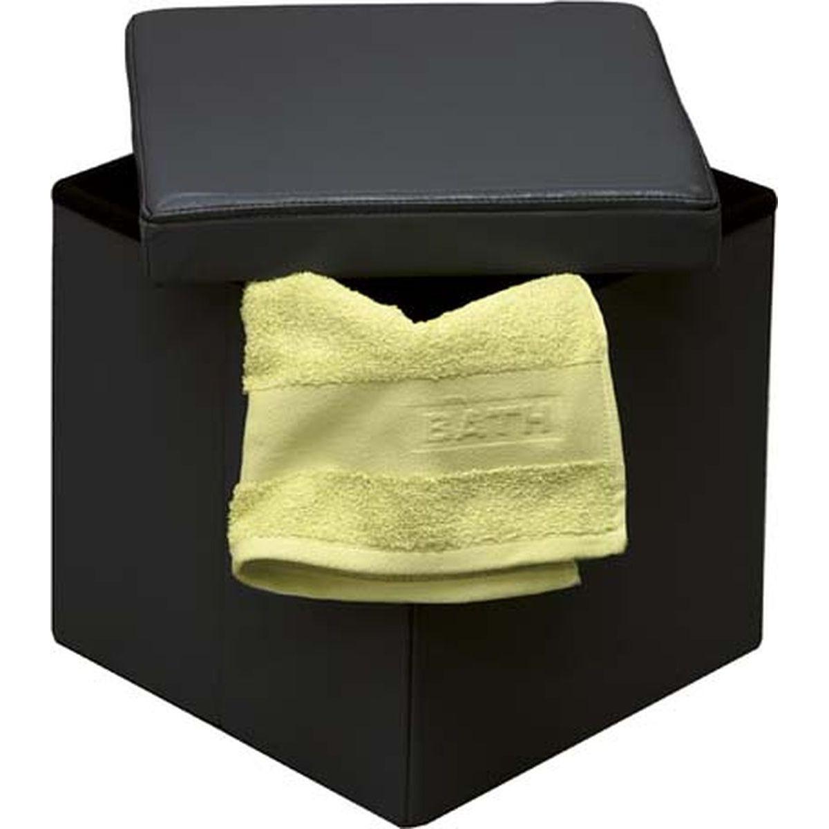POUF DE RANGEMENT PLIABLE PU MDF UNI NOIR