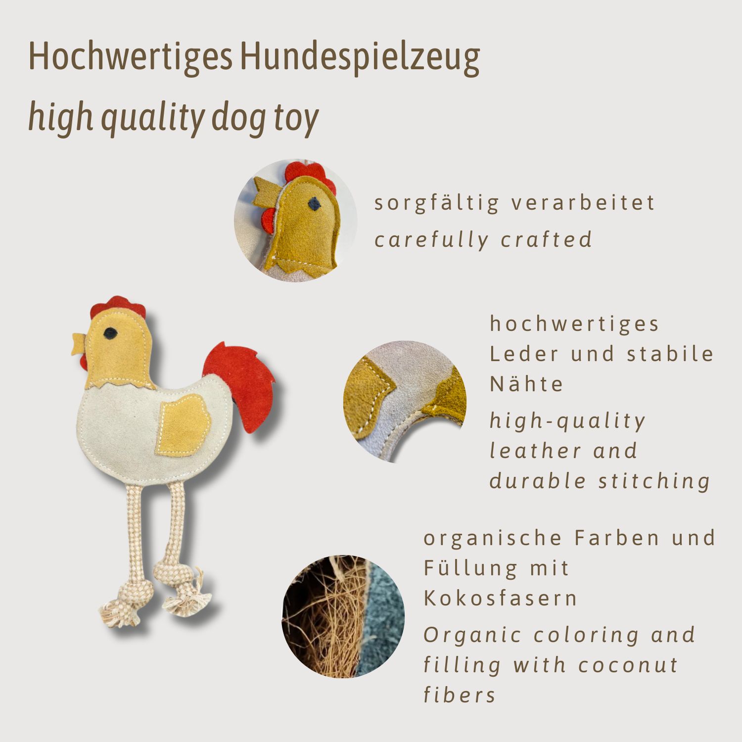ChronoBalance Spielzeug Hühnchen aus Leder für Hunde