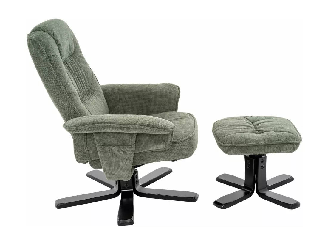 IDIMEX Fauteuil de Relaxation Charly avec Repose-Pieds pouf, siège pivotant et Dossier inclinable en tissu vert/noir