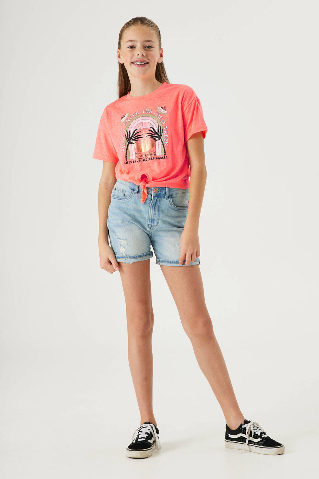 Garcia T-shirt van polyester neon roze