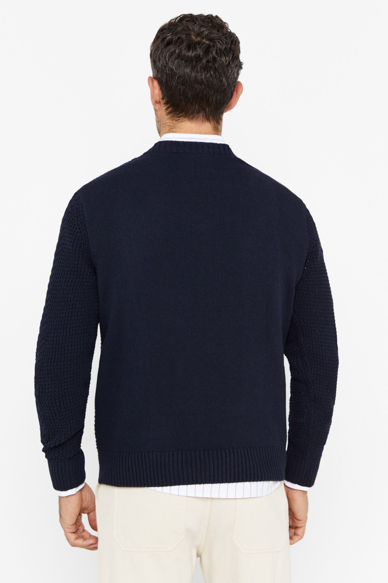 Camisa Jersey Structure Cables com gola redonda - Azul marinho