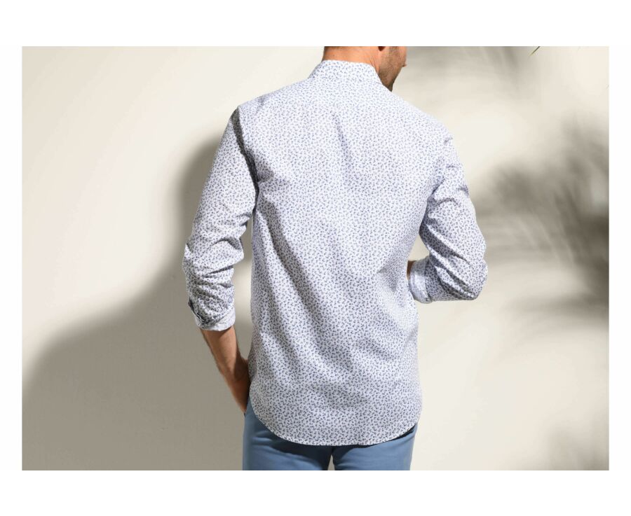 Chemise blanche imprimée fleurs bleues - Col français - MATHURIN