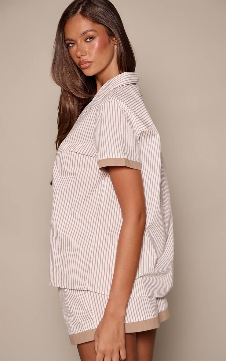 Champignon Chemise De Pyjama À Manches Longues Boutonnée Et Short À Rayures Contrastées