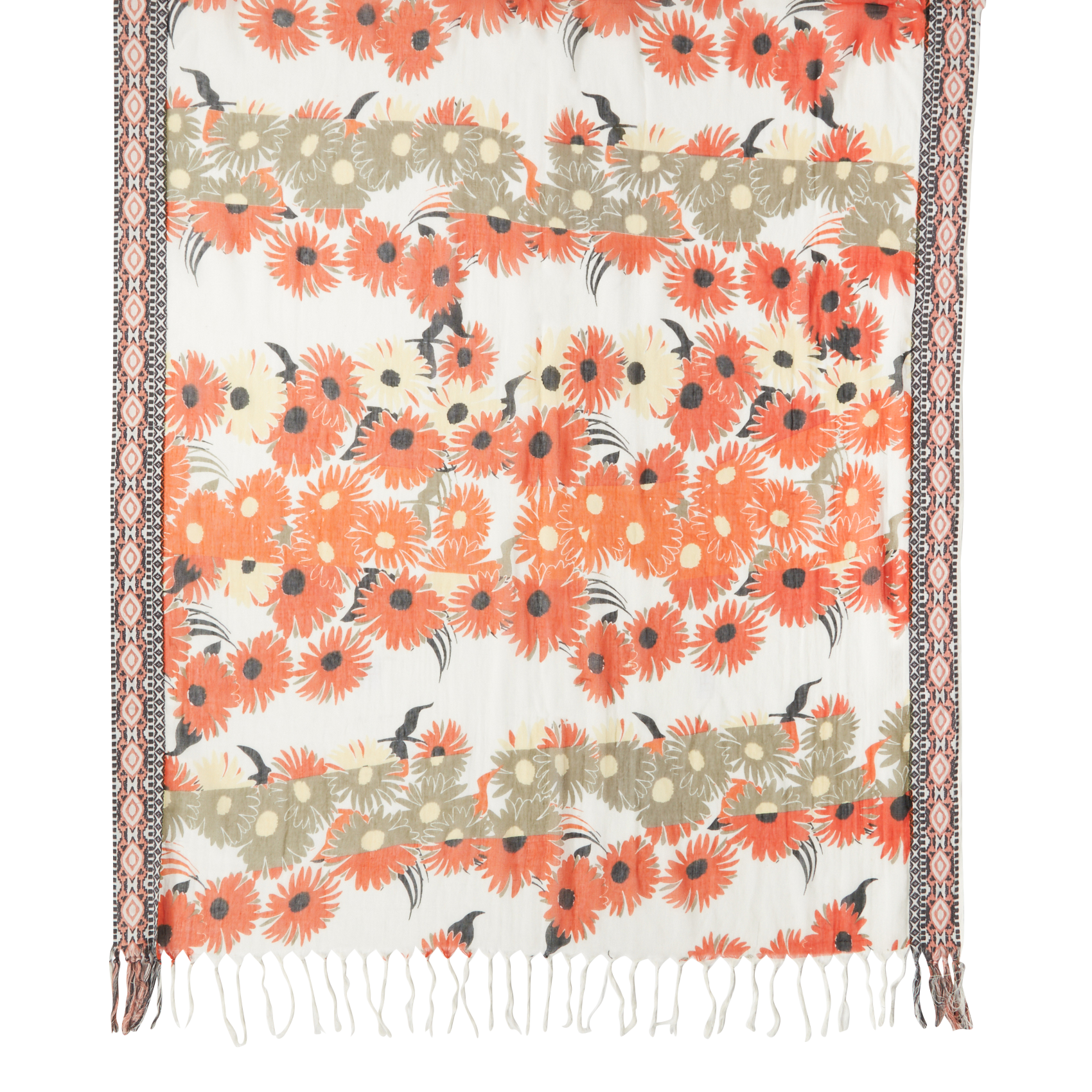 IRIS - Foulard frangé en coton imprimé| Orange