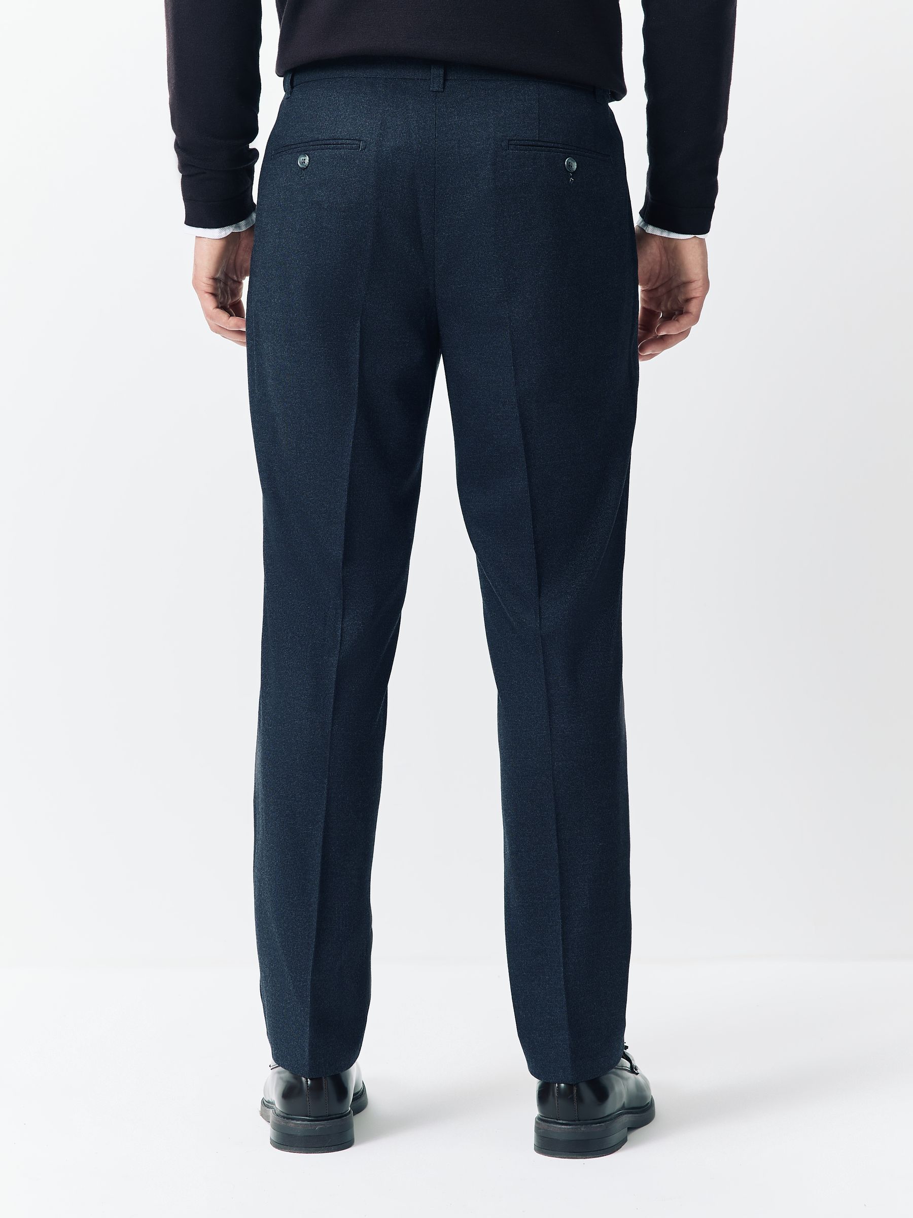 Donkerblauw - Regular Tapered Fit Smart Textured Soft Touch Trousers