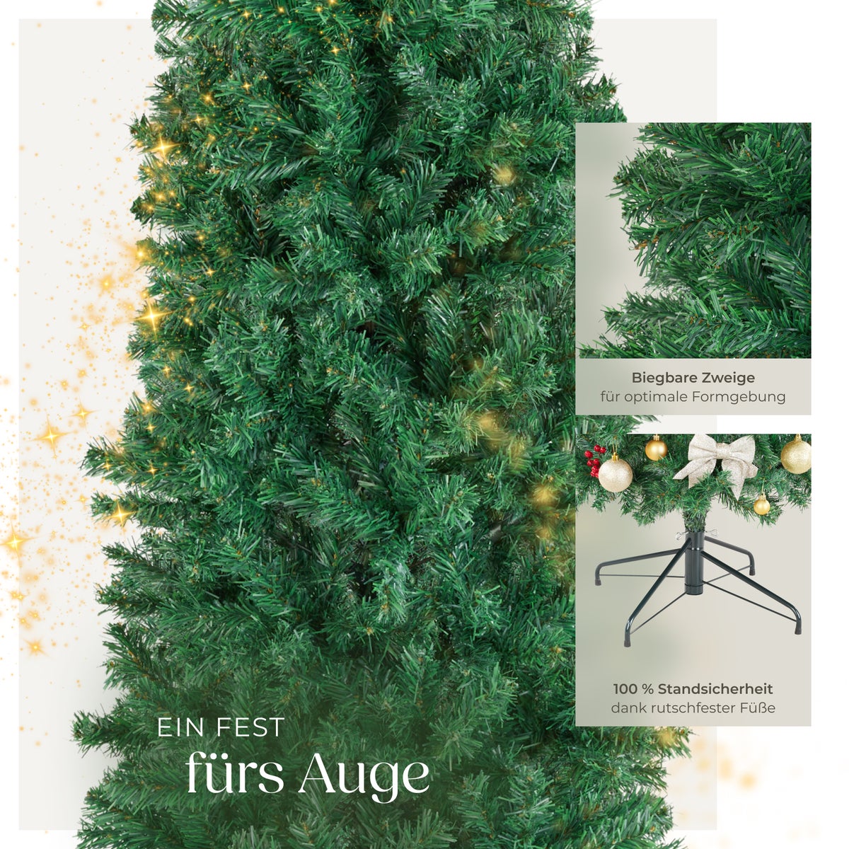 Kerstboom tectake Comet, diverse maten, kunstmatig in groen, met dichte naalden, gepoedercoate metalen standaard met kunststof doppen