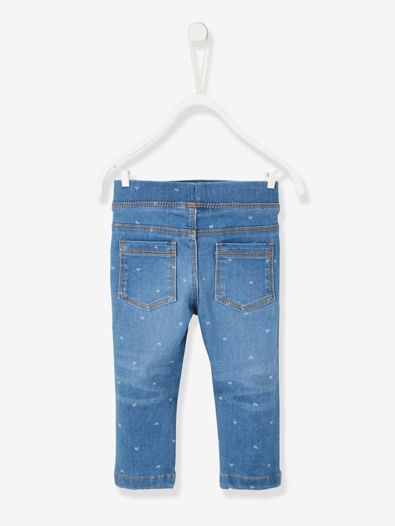 Calça legging jeans estampada azul-escura para bebê menina