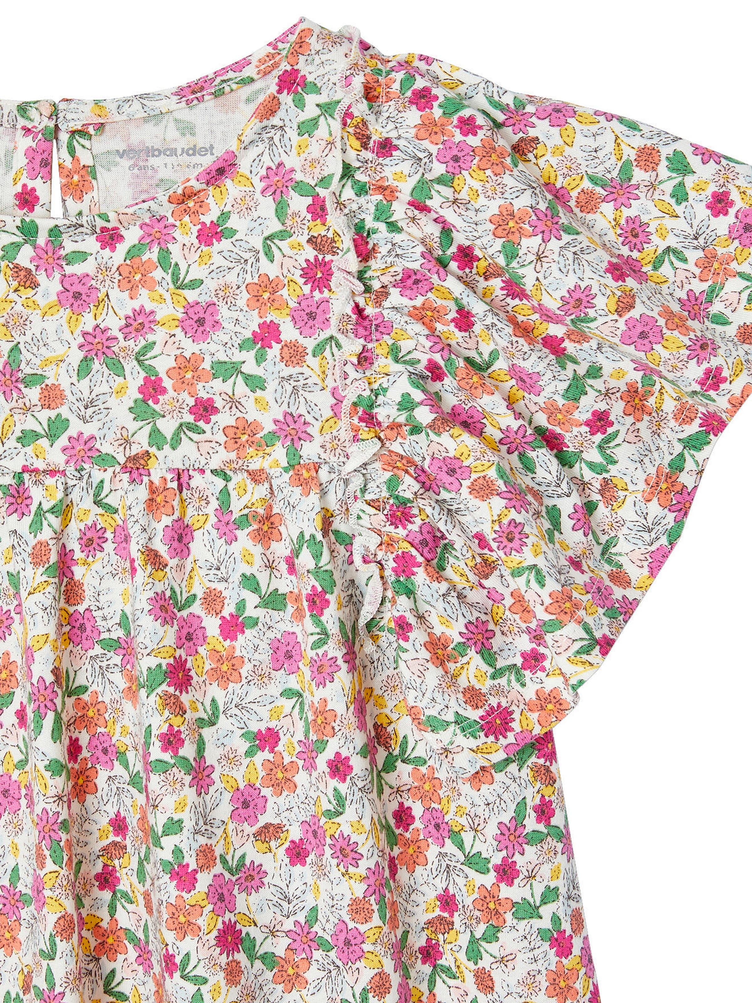 Vertbaudet Weites Mädchen Kleid mit Blumenmuster mehrfarbig