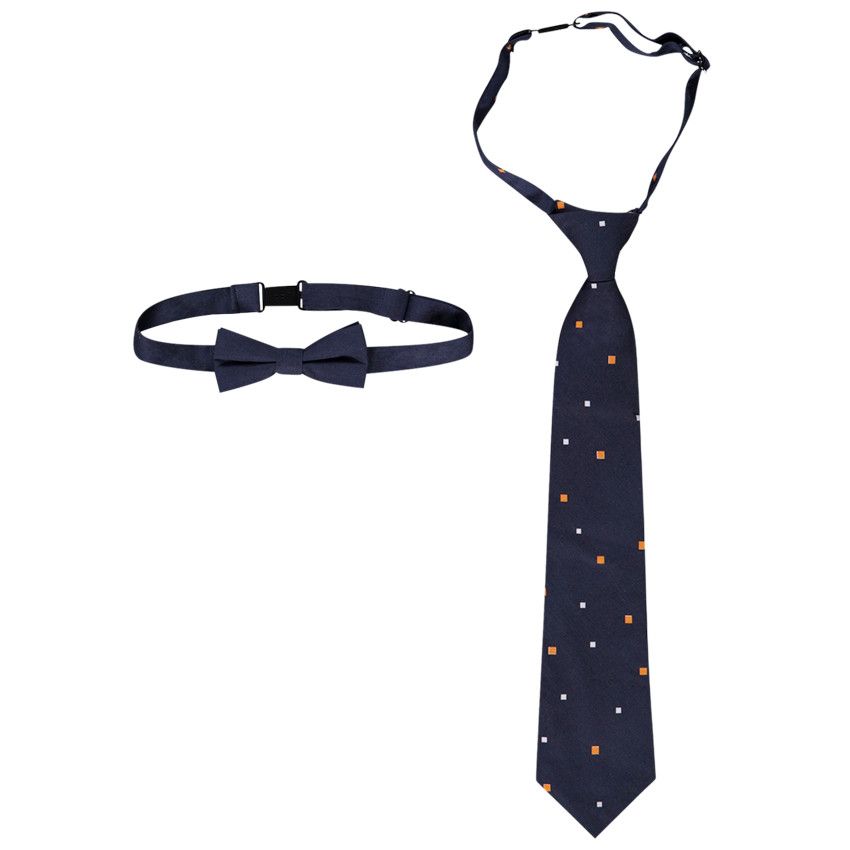 Set nœud papillon + cravate imprimée carrés pour garçon - Bleu marine