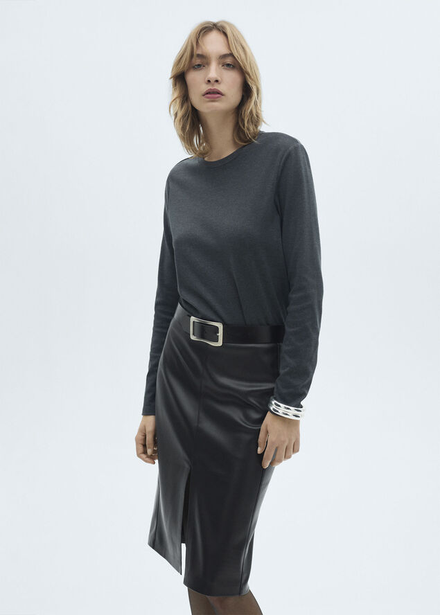 MANGO Faux-leather pencil skirt Black