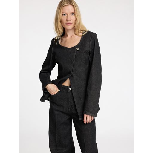 Selected Femme Cora Fitted Denim Blazer, Black Denim, 38