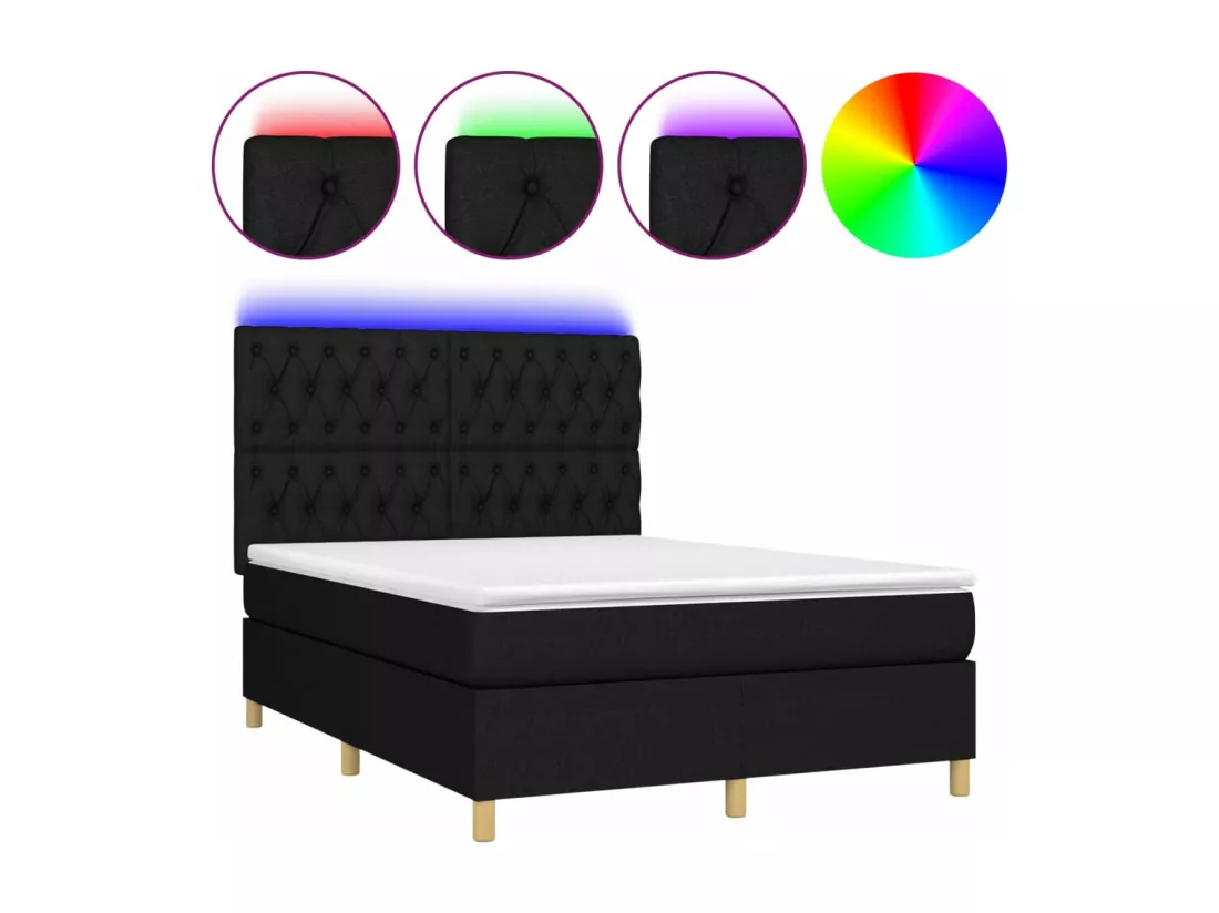 Sommier tapissier avec matelas et LED Noir 140x190 cm Tissu