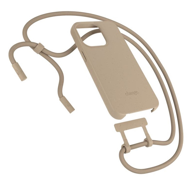iPhone 13 Pro Max Change Necklace BioCase Antimikrobielle Schutzhülle Vegan Biologisch Abbaubar   Abnehmbare Handykette CHA098 - Taupe