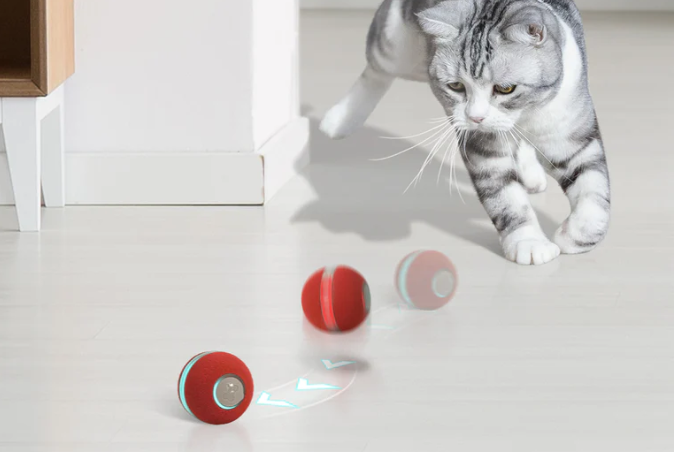 (Ø42mm) M1 Interaktiver Katzen Ball Haustier Spielzeug mit LED Beleuchtung (C0419) - Grau