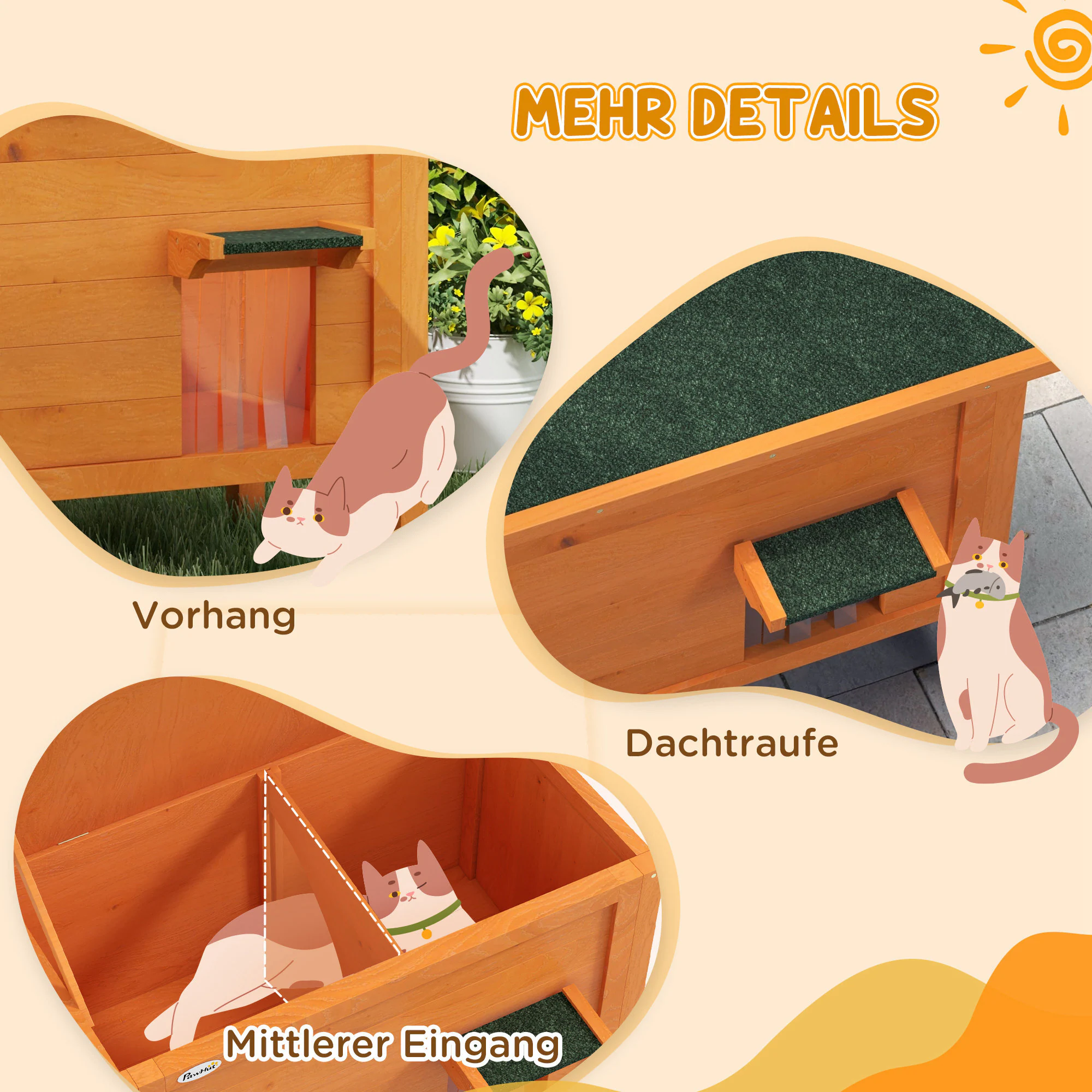 PawHut Katzenhütte mit Dach und Katzenklappe orange 85L x 50B x 68,5H cm