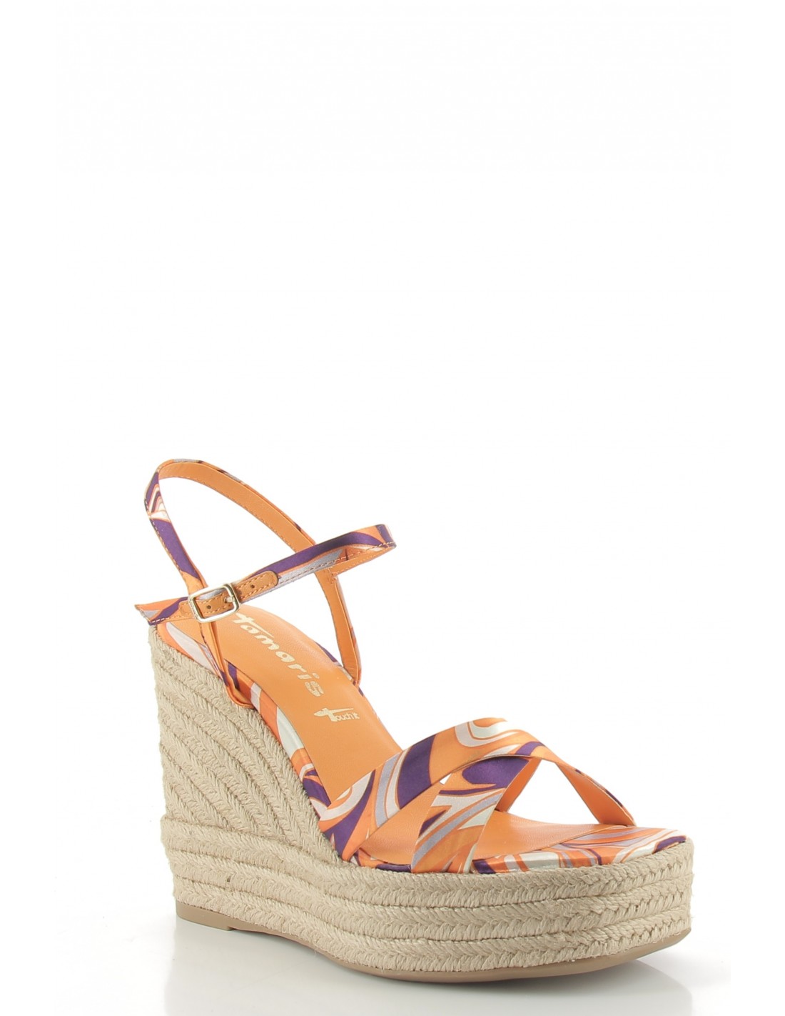 tamaris Sandales compensées femme 28063-30 608 orange à motifs/corde
